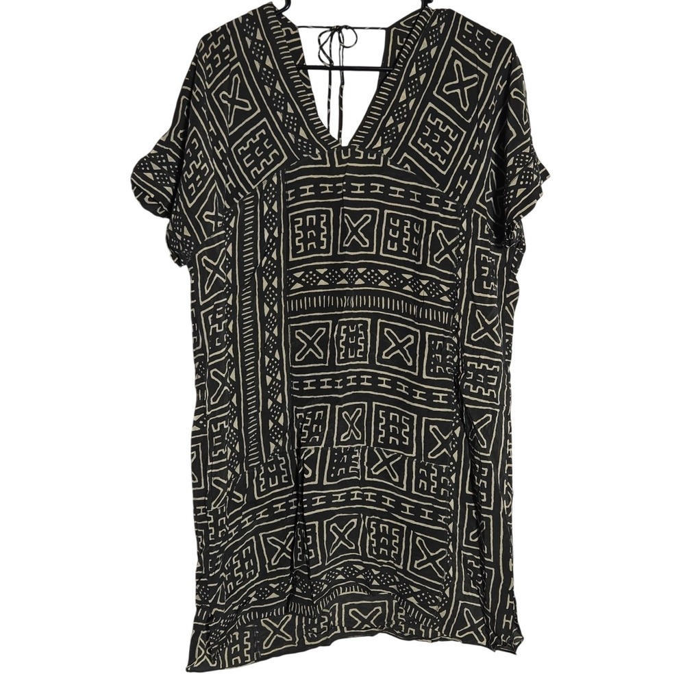 MiH Jeans 100% Silk V-Neck Shift Dress XS Boho Tribal Artisan Sustainable Luxury